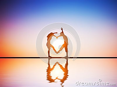 A happy couple in love making a heart shape Stock Photo