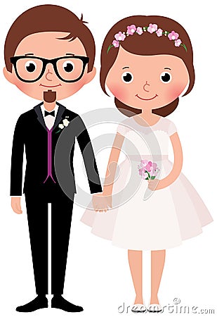 Happy couple newlywed bride and groom Vector Illustration