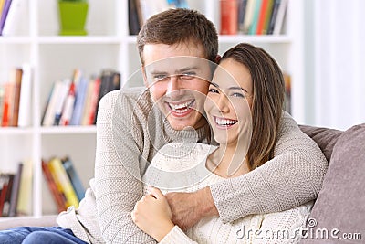 Happy couple with perfect smile looking at you Stock Photo