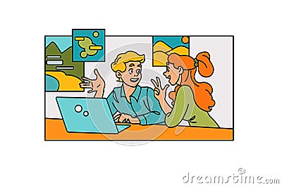 Happy couple planning summer vacation Vector Illustration