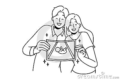 Happy couple showing ultrasound picture of baby Vector Illustration