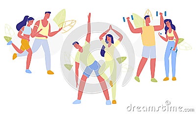 Happy Couple Sports Activity Set Healthy Lifestyle Vector Illustration