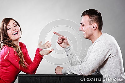 Happy couple talking on date. Conversation. Stock Photo