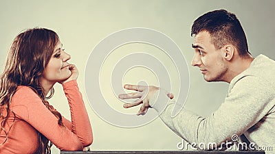 Happy couple talking on date. Conversation. Stock Photo