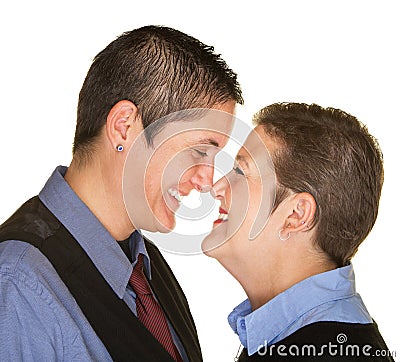 Happy Couple Touching Noses Stock Photo