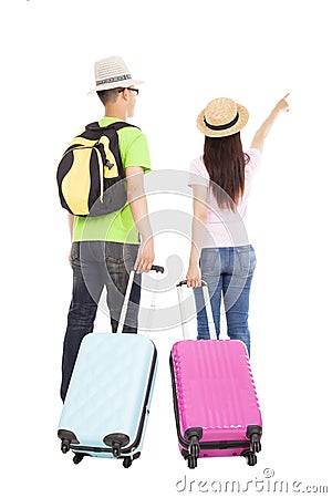 Happy couple tourist with travel suitcase Stock Photo