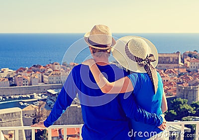 Happy couple on vacation in Europe Stock Photo