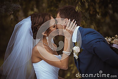 Happy couple on wedding day. Bride and Groom. Stock Photo