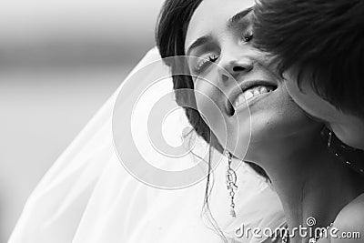 Happy couple on wedding day. Bride and Groom. Stock Photo