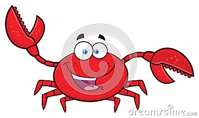 Happy Crab Cartoon Mascot Character Waving For Greeting Vector Illustration