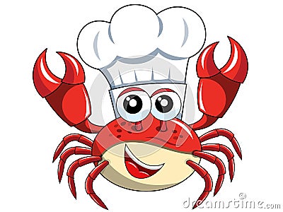 Happy Crab chef mascot cook hat isolated Vector Illustration