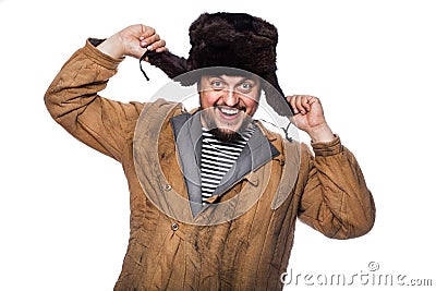 Happy crazy russian man laughing Stock Photo