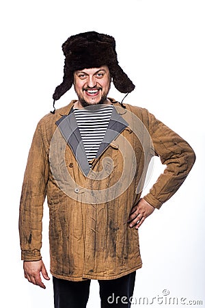 Happy crazy russian man smiling Stock Photo