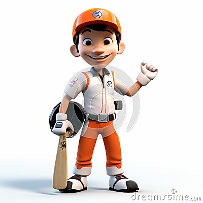 Happy Cricket: A Cute Cartoon Superhero Character In Orange Uniform Cartoon Illustration