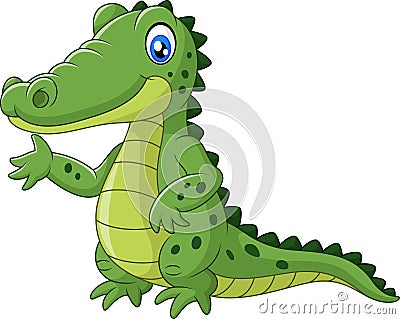 Happy crocodile waving hand Vector Illustration