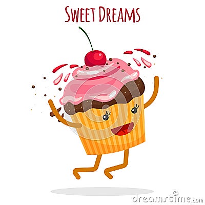 Happy cupcake charcter card Vector Illustration