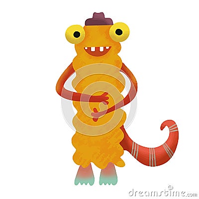 Happy cute adorable monster monster. Funny cartoon character. Cute fantasy animal. Vector watercolor. Character design. Cool Stock Photo