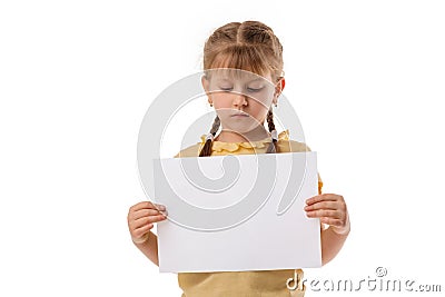 Happy cute child girl holding empty blank Stock Photo