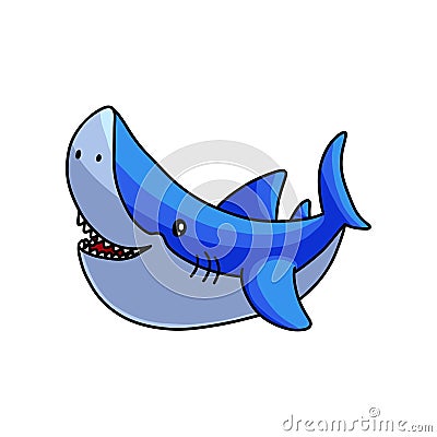 Happy cute colorful grey blue sea shark Vector Illustration