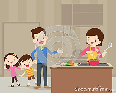 Happy cute family cooking Vector Illustration