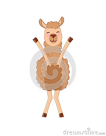 Happy Cute jumping Llama -clip art- Stock Photo