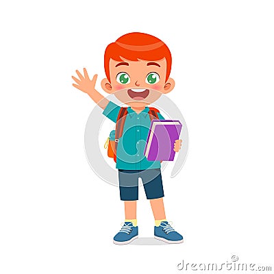 happy cute kid little boy girl ready to back to school Vector Illustration