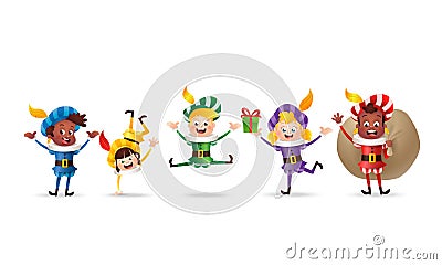 Happy and cute kids celebrate Saint Nicholas day or Sinterklaas day - vector illustration isolated Vector Illustration