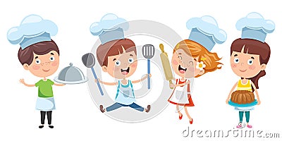 Happy Cute Little Chef Cooking Vector Illustration