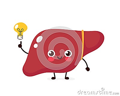 Happy cute liver with lightbulb character Vector Illustration