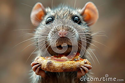 A happy Cute mouse with a pizza in her hands. 3d illustration Cartoon Illustration