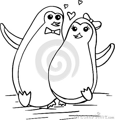 Happy Cute Penguins Love Cartoon Animals wildlife spring illustration Cartoon Illustration