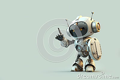 Happy cute robot pointing at a space, a friendly and cheerful robot shows the direction. 3D rendering illustration. Copy space Stock Photo