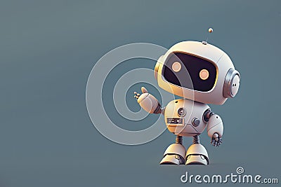 Happy cute robot pointing at a space, a friendly and cheerful robot shows the direction. 3D rendering illustration. Copy space Stock Photo