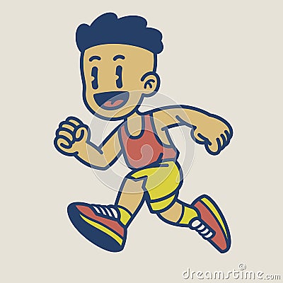 Happy and Cute Runner Cartoon Illustration Vector Illustration