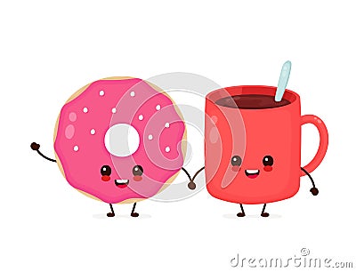 Happy cute smiling donut. Vector Vector Illustration