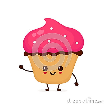 Happy cute smiling funny kawaii cupcake Vector Illustration