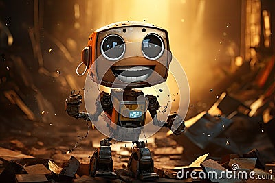 happy cute smiling robot AI generated Cartoon Illustration