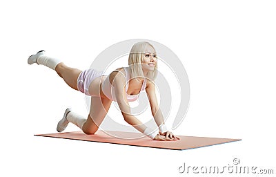 Happy cutie athletic girl sit on big ball Stock Photo