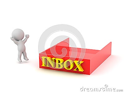 Happy 3D Character with an Empty Inbox Stock Photo