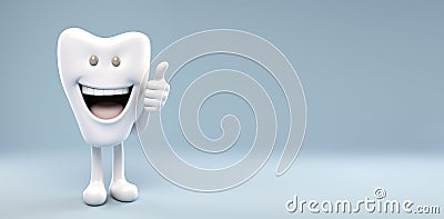 Happy 3d Tooth Macot giving thumb up. Stock Photo