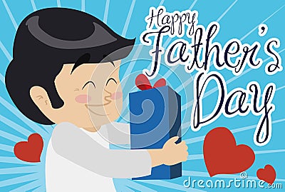 Happy Dad Receiving his Lovely Gift in Father`s Day, Vector Illustration Vector Illustration