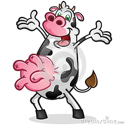 Happy dairy cow cartoon mascot smiling and holding his arms out in celebration vector clip art Vector Illustration