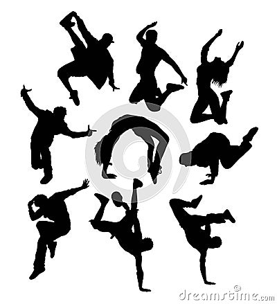 Happy Dancer Break Dance Silhouettes Vector Illustration