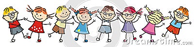 Happy dancing kids, group of children, smile face Vector Illustration