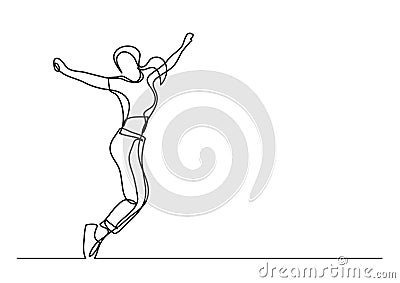 Happy dancing woman - continuous line drawing Vector Illustration