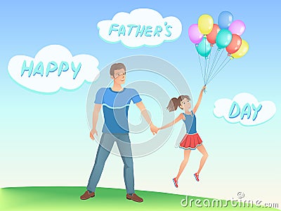 Happy daughter with her father. Vector Illustration