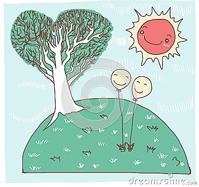 Happy day balloon and tree heart Vector Illustration