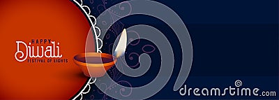 Happy deepawali festival burning diya banner design Vector Illustration