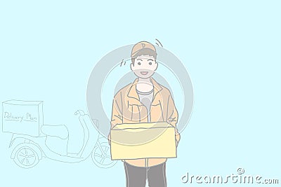 Happy delivery man holding cardbroad box Vector Illustration