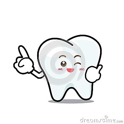 Happy Dental Smile Tooth Mascot Cartoon Character isolated on w Vector Illustration